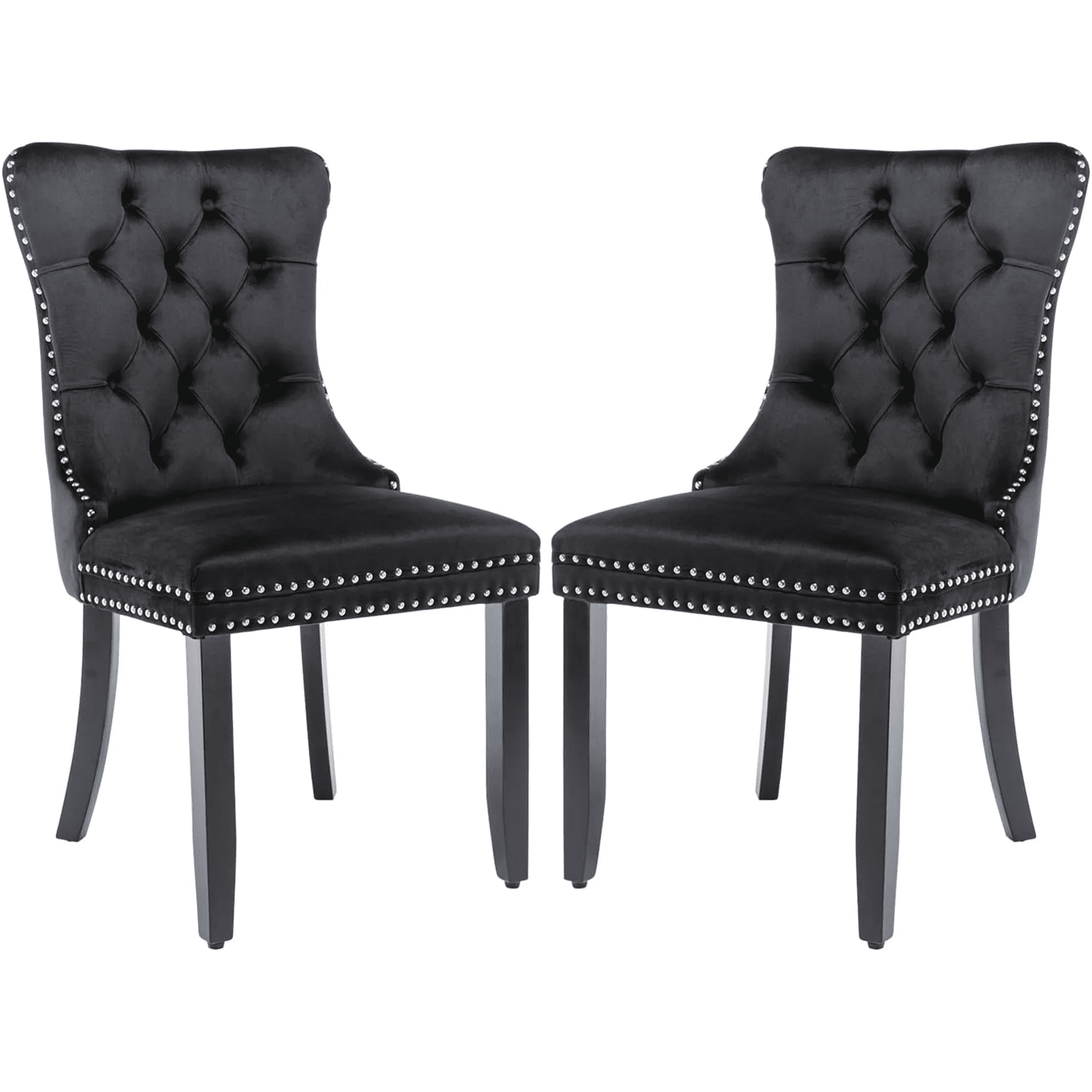 Dining Chairs Set of 2, Upholstered High-End Tufted Dining Room Chair with Back Ring and Nailhead Trim, Modern Velvet Kitchen Chairs with Solid Wood Legs for Kitchen, Home,Black