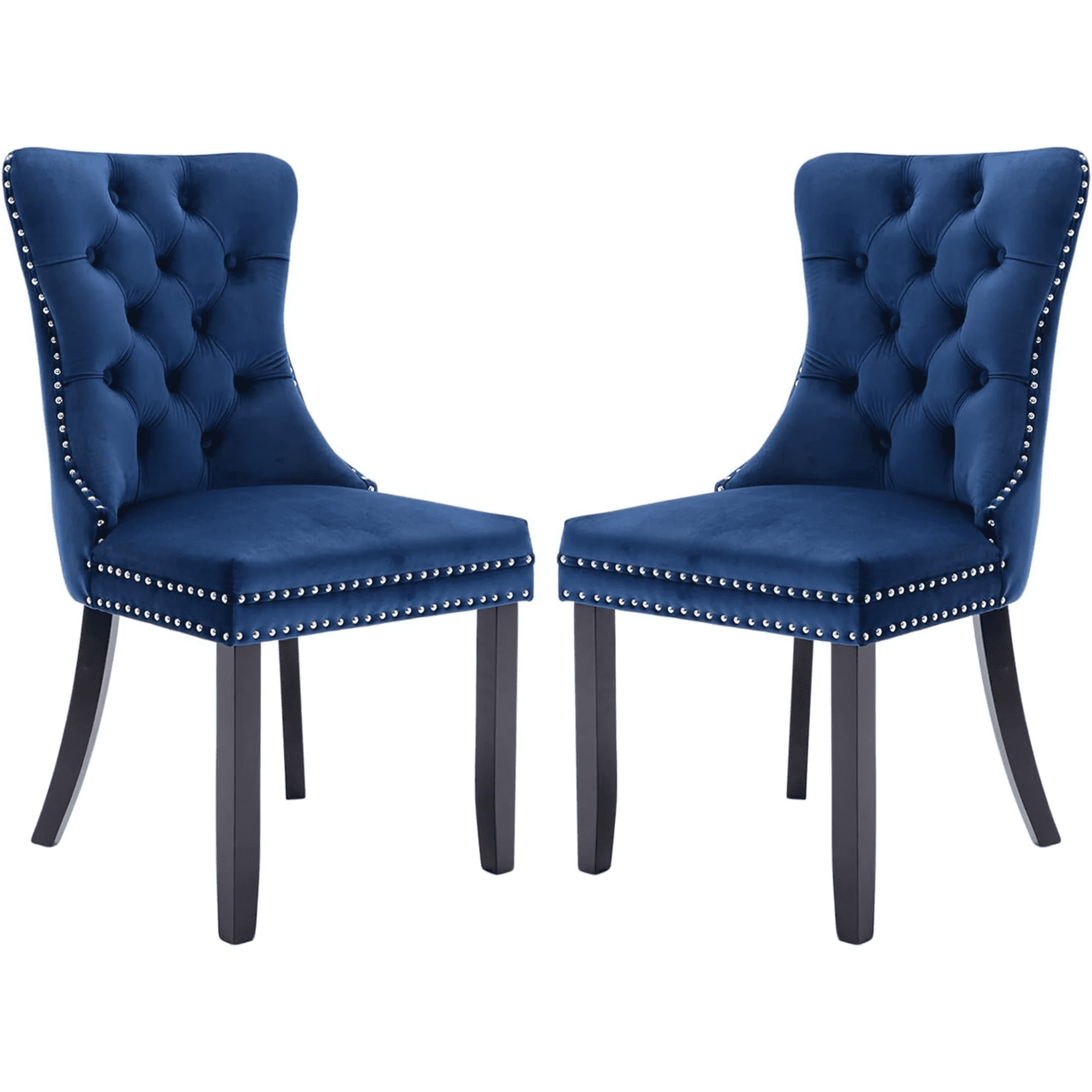 Dining Chairs Set of 2, Upholstered High-End Tufted Dining Room Chair with Back Ring and Nailhead Trim, Modern Velvet Kitchen Chairs with Solid Wood Legs for Kitchen, Home,Blue