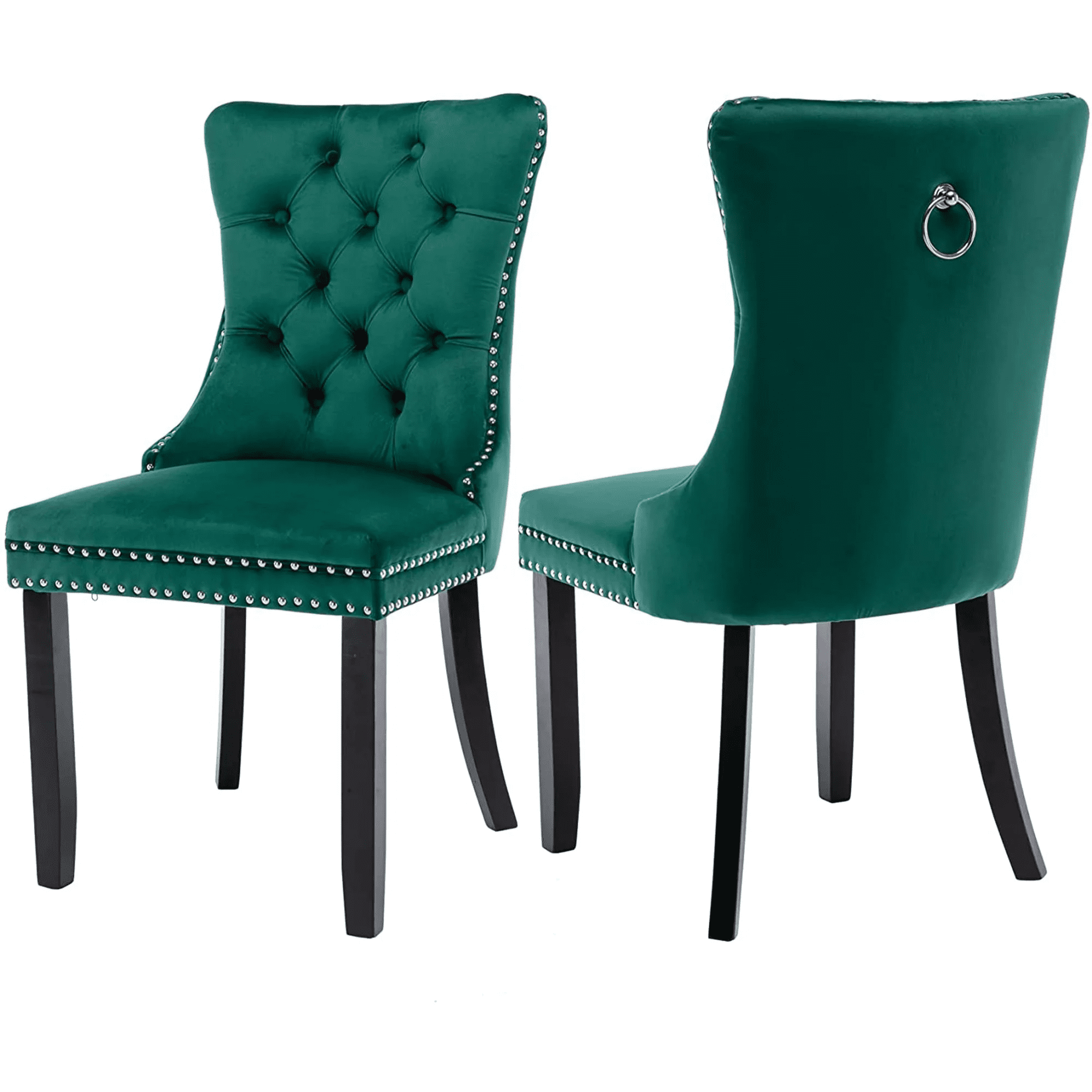 Dining Chairs Set of 2, Upholstered High-End Tufted Dining Room Chair with Back Ring and Nailhead Trim, Modern Velvet Kitchen Chairs with Solid Wood Legs for Kitchen, Home,Green,