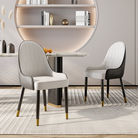 Dining Chairs Set of 2, Upholstered PU Leather Dining Room Chairs with Metal Legs and Thick Cushioned Seat, Modern Kitchen Chairs for Dining Table Apartment, White Chairs