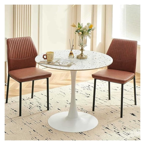 Dining Chairs Set of 2 Upholstered PU Leather, Modern Kitchen & Dining Room Chairs with Black Metal Legs, -Century Waterproof for Living Room, Home, Cafe & Restaurant (Rustic Brown)