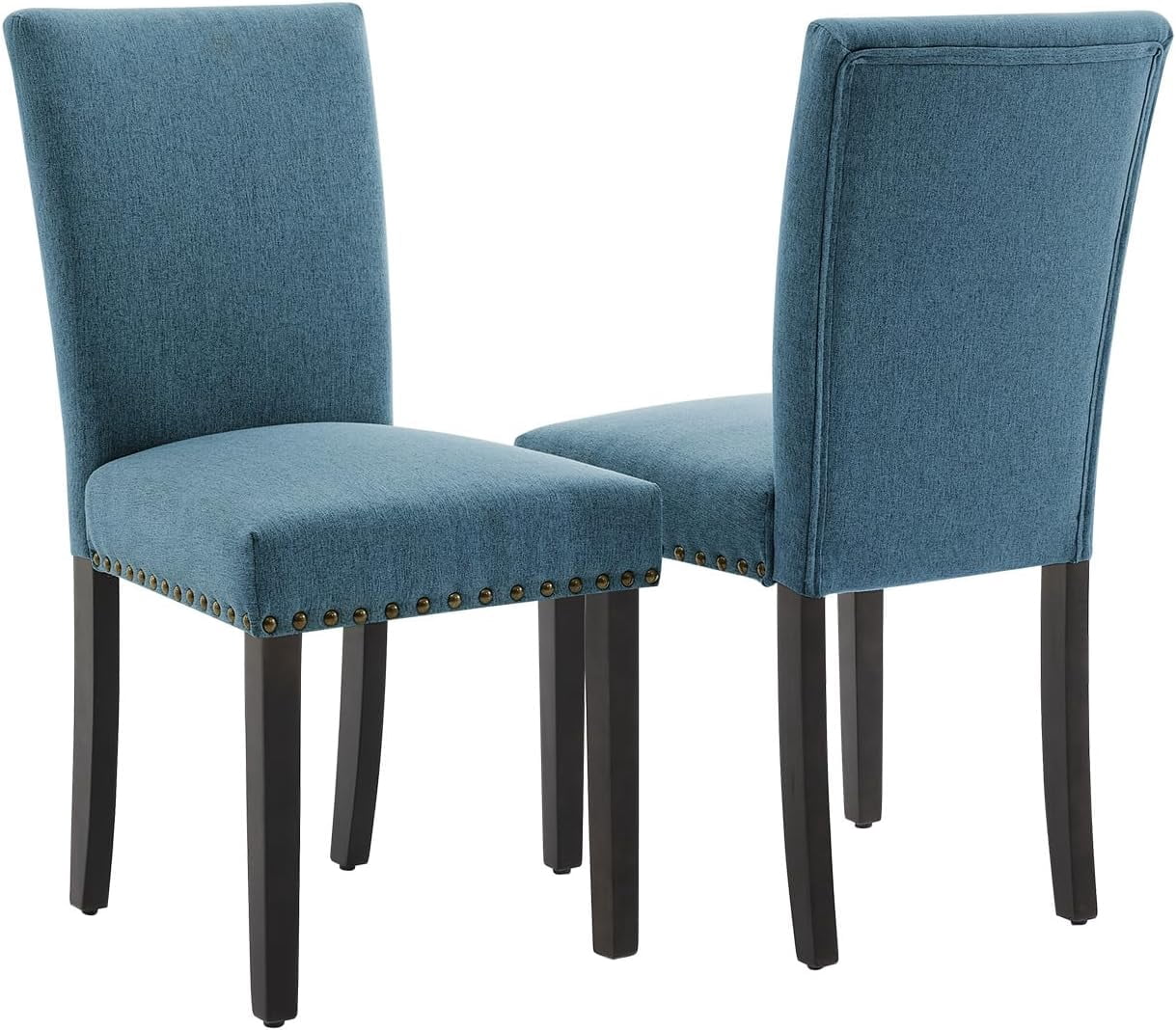 Dining Chairs Set of 2 Upholstered Parsons Diner Room Chair Sets Fabric Kitchen Chairs with Nailhead Trim/Sturdy Wood Legs and Padded Cushion Accent Chair Modern Living Room Chairs, Navy Blue