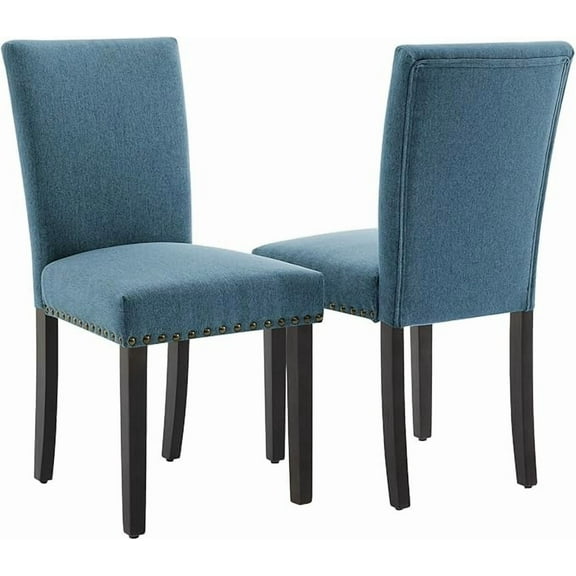 Dining Chairs Set of 2 Upholstered Parsons Diner Room Chair Sets Fabric Kitchen Chairs with Nailhead Trim/Sturdy Wood Legs and Padded Cushion Accent Chair Modern Living Room Chairs, Navy Blue