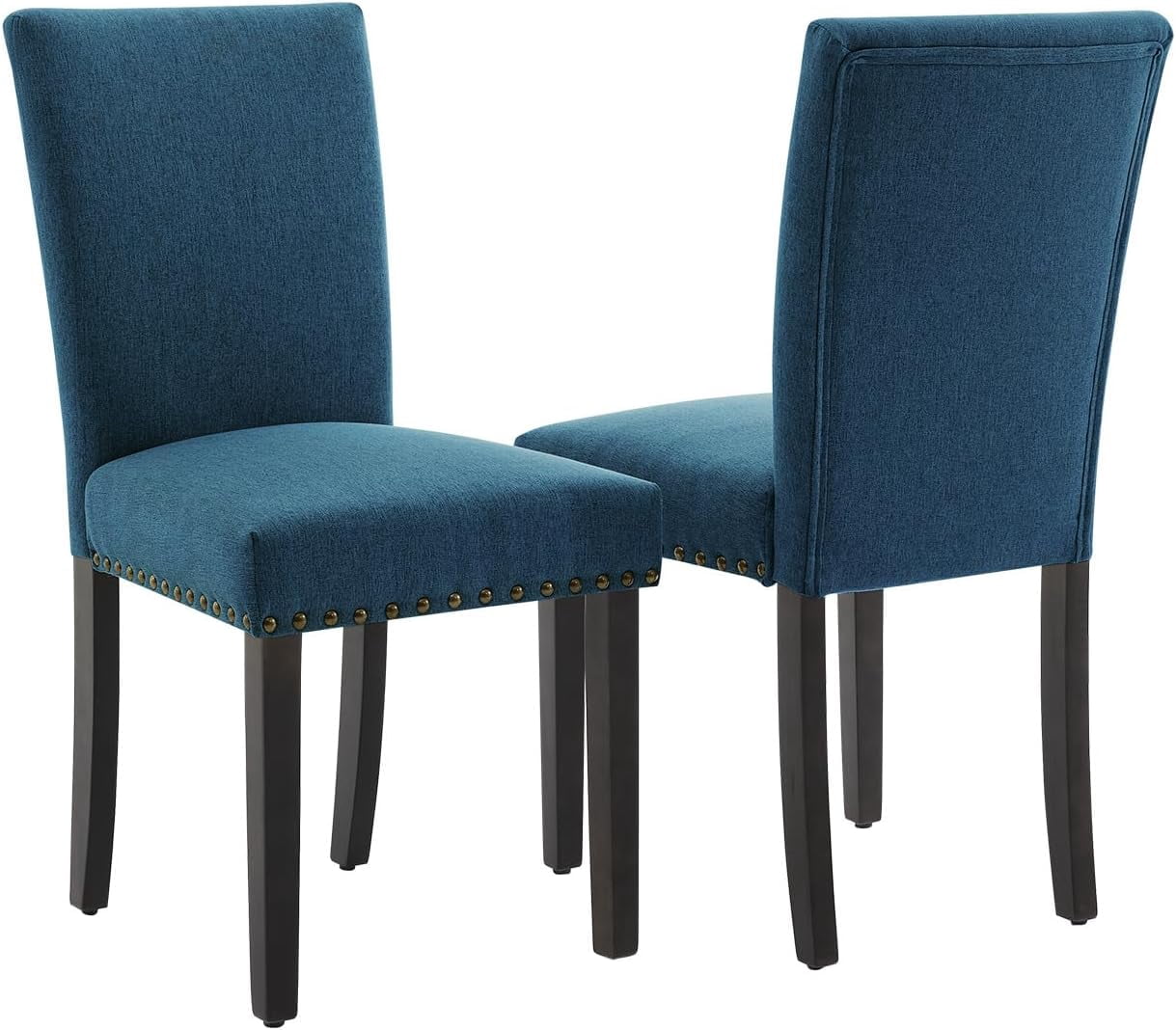 Dining Chairs Set of 2 Upholstered Parsons Diner Room Chair Sets Fabric Kitchen Chairs with Nailhead Trim/Sturdy Wood Legs and Padded Cushion Modern Living Room Chairs, Dark Blue