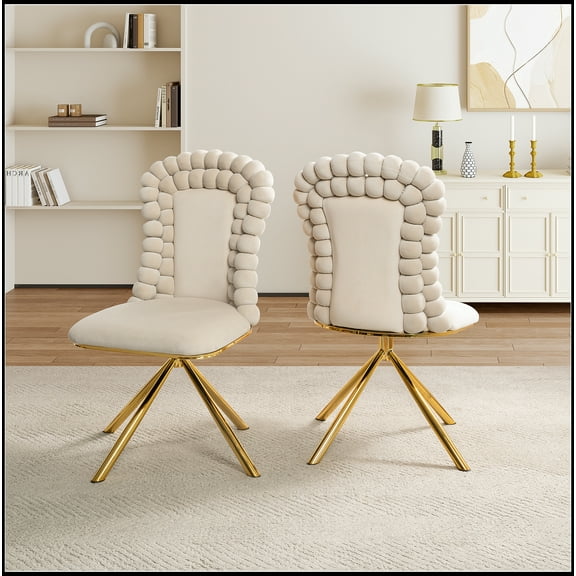 Dining Chairs Set of 2,Velvet Accent Chairs for Living Room, Vanity Chair with Gold Metal Legs, Upholstered Dining Chairs,360 swivel for bedroom,Living Room, Dining Room