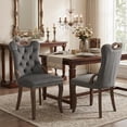 thumbnail image 1 of Dining Chairs Set of 2, Velvet Upholstered Kitchen Chairs with Vintage Copper Nails, Solid Wood Handles & Curved Legs, Mid Century Modern Dining Room Chairs for Home (Dark Gray, Set of 2), 1 of 8