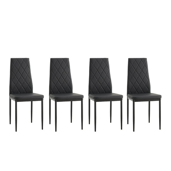 Dining Chairs Set of 4, Black PU Leather Upholstered Seats with Diamond Pattern Design, 16.5" x 16" x 38.6" Modern Kitchen and Dining Room Seating, 280lbs Weight Capacity per Chair