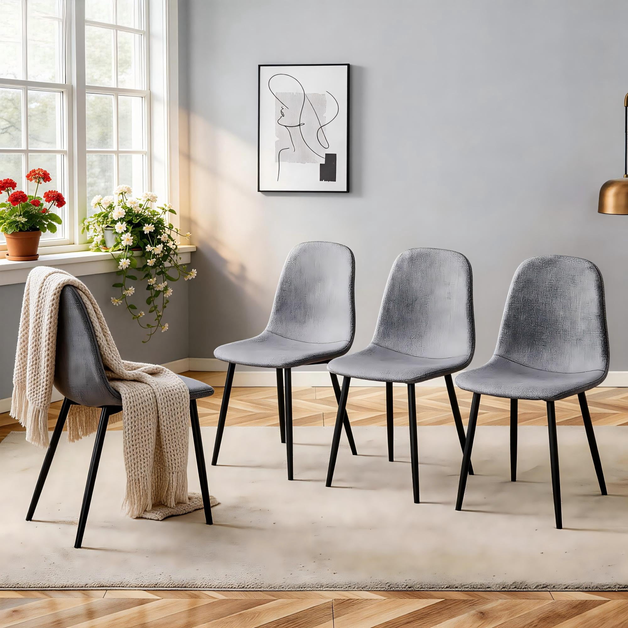 TesNus Dining Chairs Set of 4 Grey Fabric Upholstered with Metal Legs ...