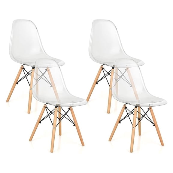 Dining Chairs Set of 4, Clear Acrylic Dining Chairs with Beech Wood Legs, Max Load 330 Lbs, Pre Assembled Transparent Kitchen Chairs, Modern Century Plastic Dining Side Chair