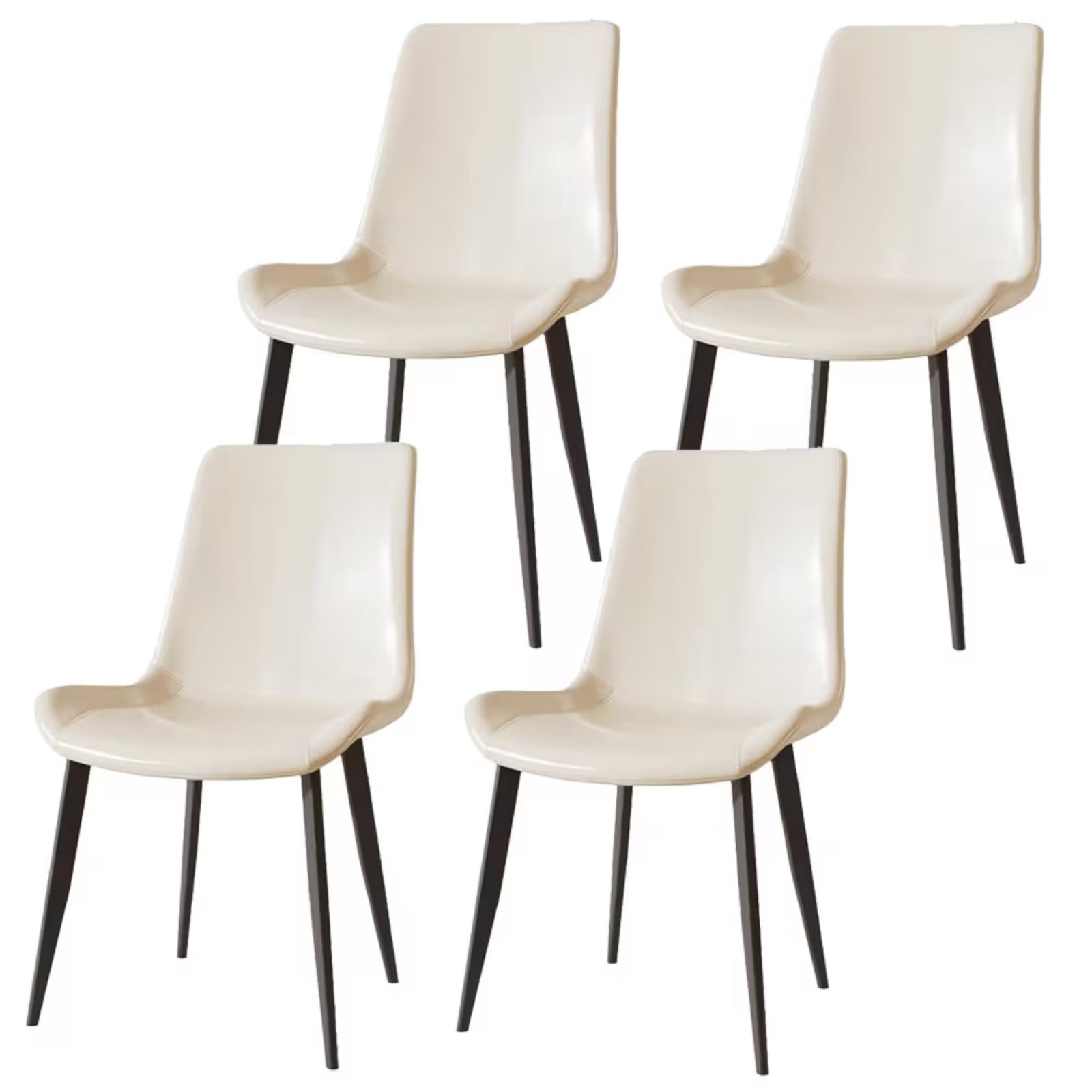 Dining Chairs Set of 4, Cream White PU Leather Upholstered Kitchen Dining Chairs with Carbon Steel Legs, Modern Armless Accent Chairs for Dining Room, Kitchen, Restaurant & Meeting Room