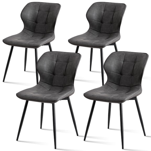 Dining Chairs Set of 4 Faux Leather Kitchen Chair Mid Century Modern Fabric Upholstered Kitchen & Dining Room Chairs with Metal Legs for Living Room Kitchen Home Office, Grey
