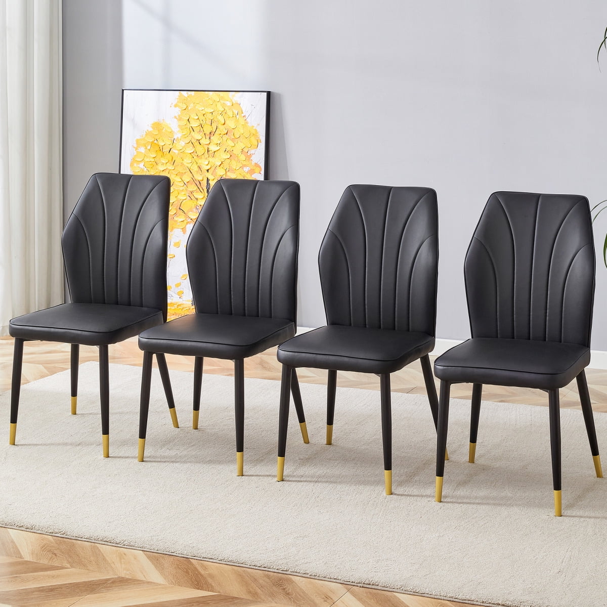Dining Chairs Set of 4, Faux Leather Kitchen Chairs with PU Hight ...