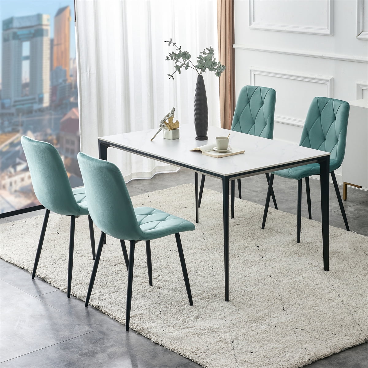 Dining Chairs Set of 4, Indoor Velvet Dining Chairs with Backrest and ...