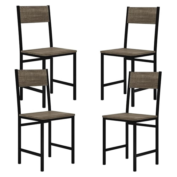 Dining Chairs Set of 4, Industrial Kitchen Chairs with Metal Legs, Slanted Back, Rustic Wood Grain, Armless Side Chairs for Dining Room, Restaurant, Living Room, Oak Grey & Black