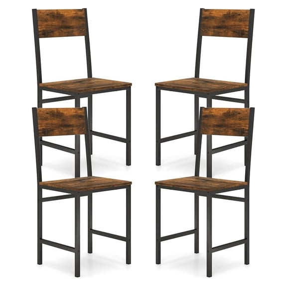 Dining Chairs Set of 4, Industrial Kitchen Chairs with Metal Legs, Slanted Back, Rustic Wood Grain, Armless Side Chairs for Dining Room, Restaurant, Living Room, Rustic Brown & Black