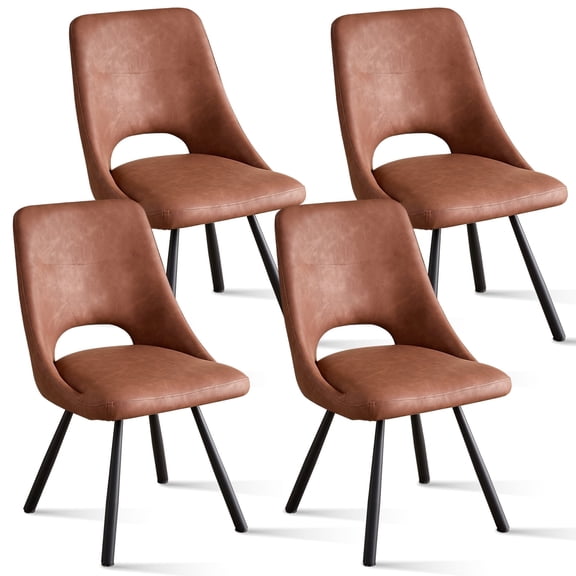 Dining Chairs Set of 4, Mid Century Modern Dining Room Chair Upholstered Faux Leather Kitchen Chairs with Cushion Seat and Metal Legs for Dining Living Room Home, Brown