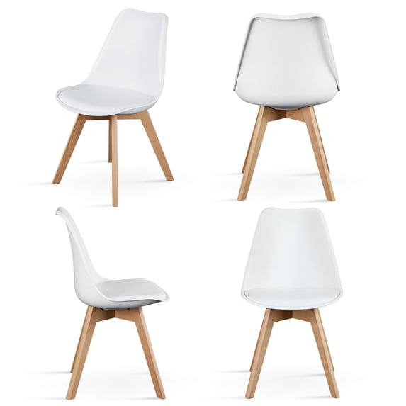 Dining Chairs Set of 4 Mid-Century Modern Dinning Chairs, Upholstered Dining Accent Chairs Living Room Bedroom Kitchen Outdoor Lounge Chair, PU Leather Cushion, Wood Legs with Anti-Slip, White