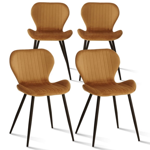 Dining Chairs Set of 4, Mid Century Modern Kitchen Chairs W/ Metal Legs, Velvet Upholstered Accent Dinning Room Chairs for Kitchen, Bedroom, Living Room(Brown)