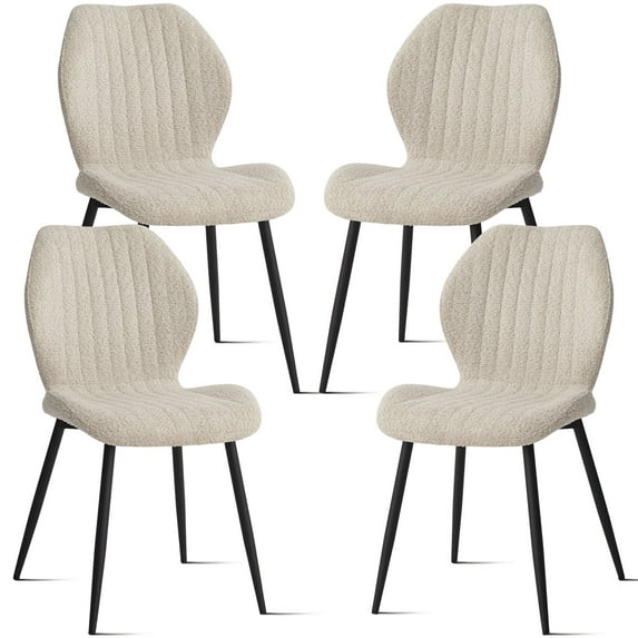 Dining Chairs Set of 4 Modern, Beige Boucle Kitchen Chairs, Upholstered Dining Room Chairs with Comfy Cushion, High Back, Metal Legs for Bedroom Apartment Office