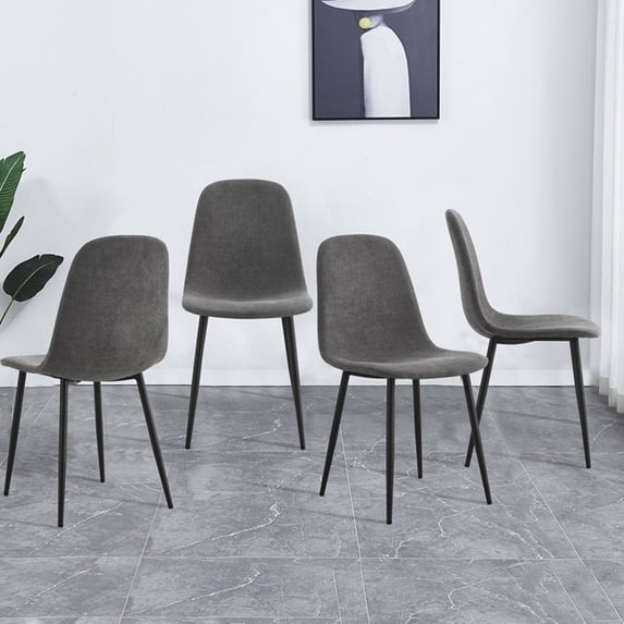 Tesnus Dining Chairs Set of 4 Dark Grey Fabric Upholstered with Metal Legs for Dining Room