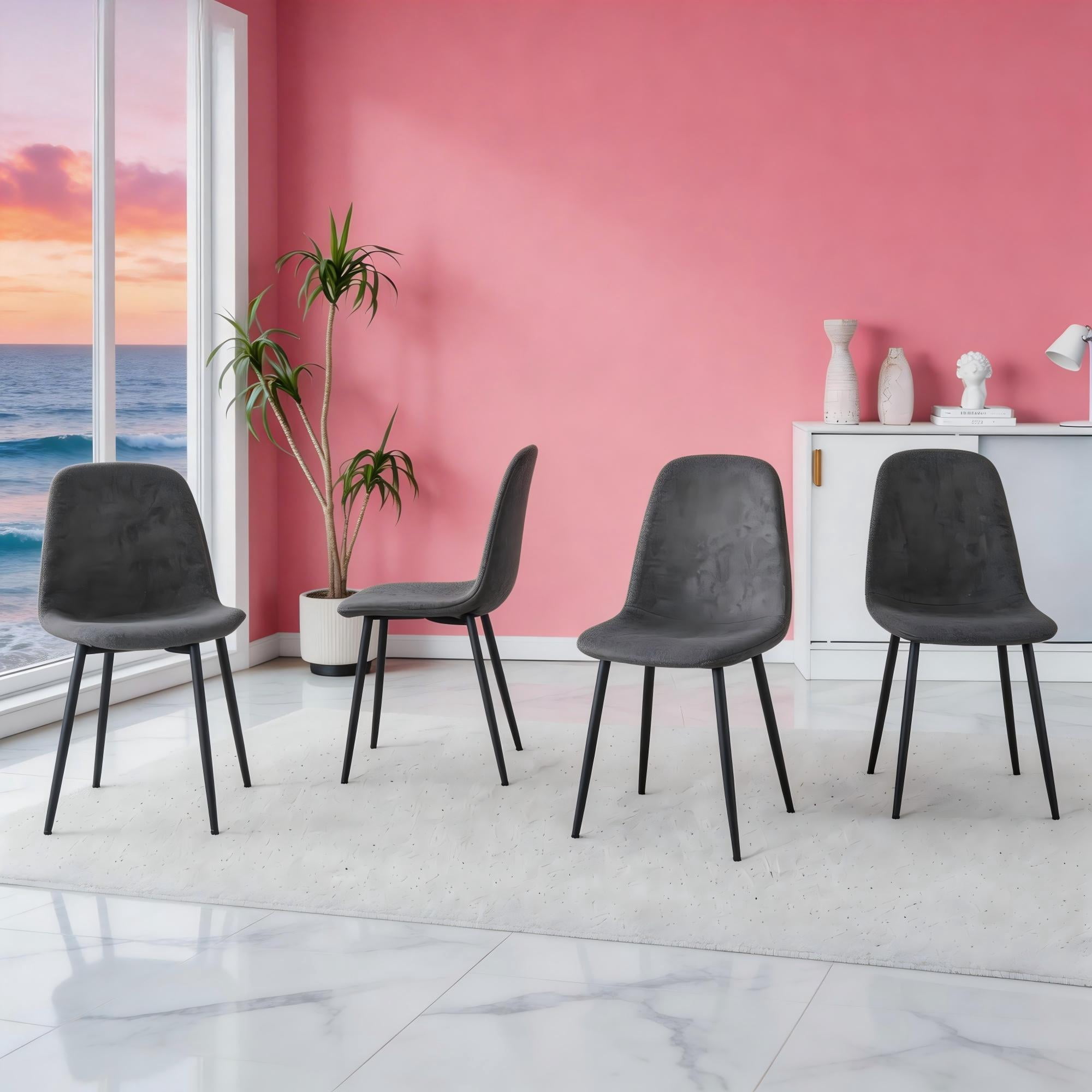 Tesnus Dining Chairs Set of 4 Dark Grey Fabric Upholstered with Metal Legs for Dining Room