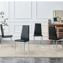 Dining Chairs Set of 4 Modern Dining Room Chairs Leather Upholstered Dining Chair with High Back Armless Kitchen Chairs with Metal Legs for Restaurant, Living Room, Black