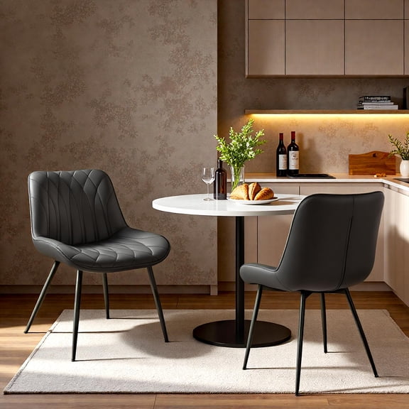 Dining Chairs Set of 4, Modern Dining Room Chairs with Thick Cushions, Upholstered Faux Leather Cushion Seat and Sturdy Metal Legs, Kitchen Side Armless Chair Black