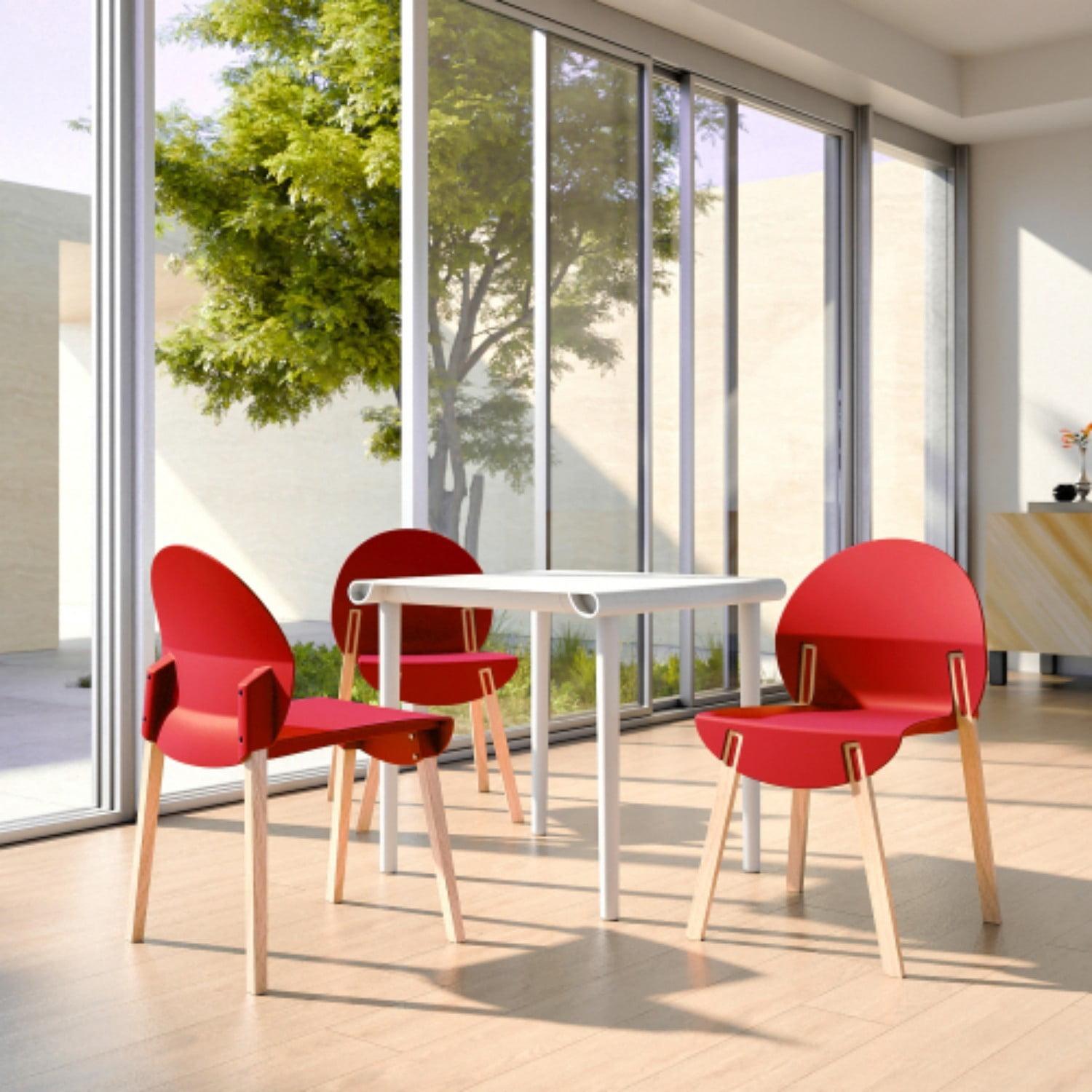 Dining Chairs Set of 4, Modern Kitchen Chairs with PP Seats & Solid Red Oak Wood Legs, 330 lb Capacity, Indoor Dining Room Living Room Chairs, Crimson Red