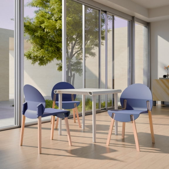 Dining Chairs Set of 4, Modern Kitchen Chairs with PP Seats & Solid Red Oak Wood Legs, 330 lb Capacity, Indoor Dining Room Living Room Chairs, Gray Blue