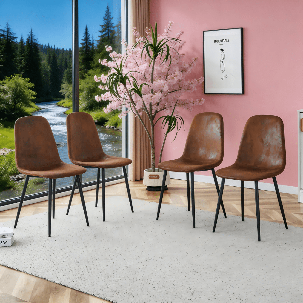 TesNus Dining Chair Set, Faux Leather Upholstered Seat with Suede Back and Metal Legs, Set of 4 for Dining Room