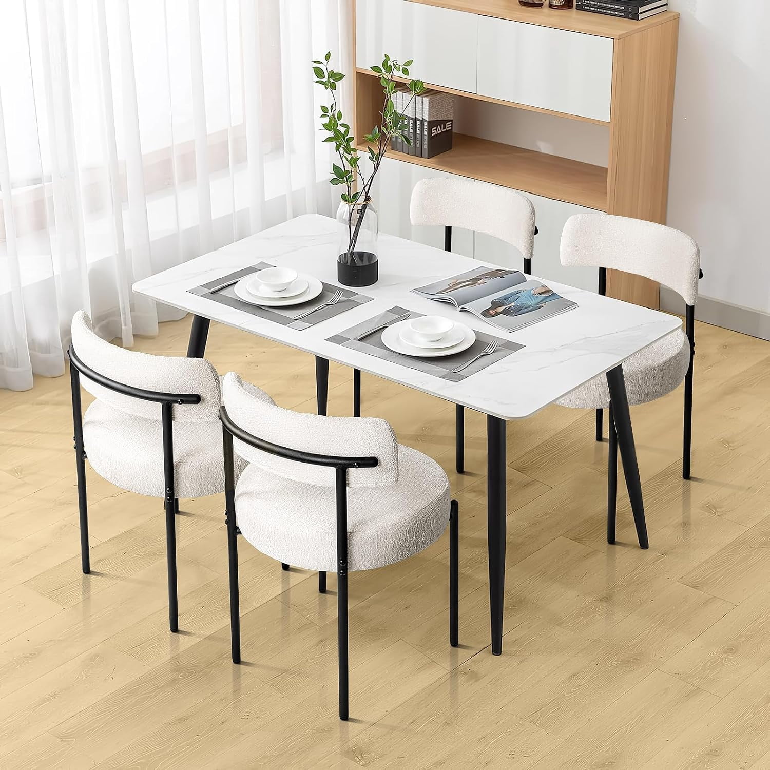 Vitesse Fabric Dining Side Chairs, White (Set of 4)