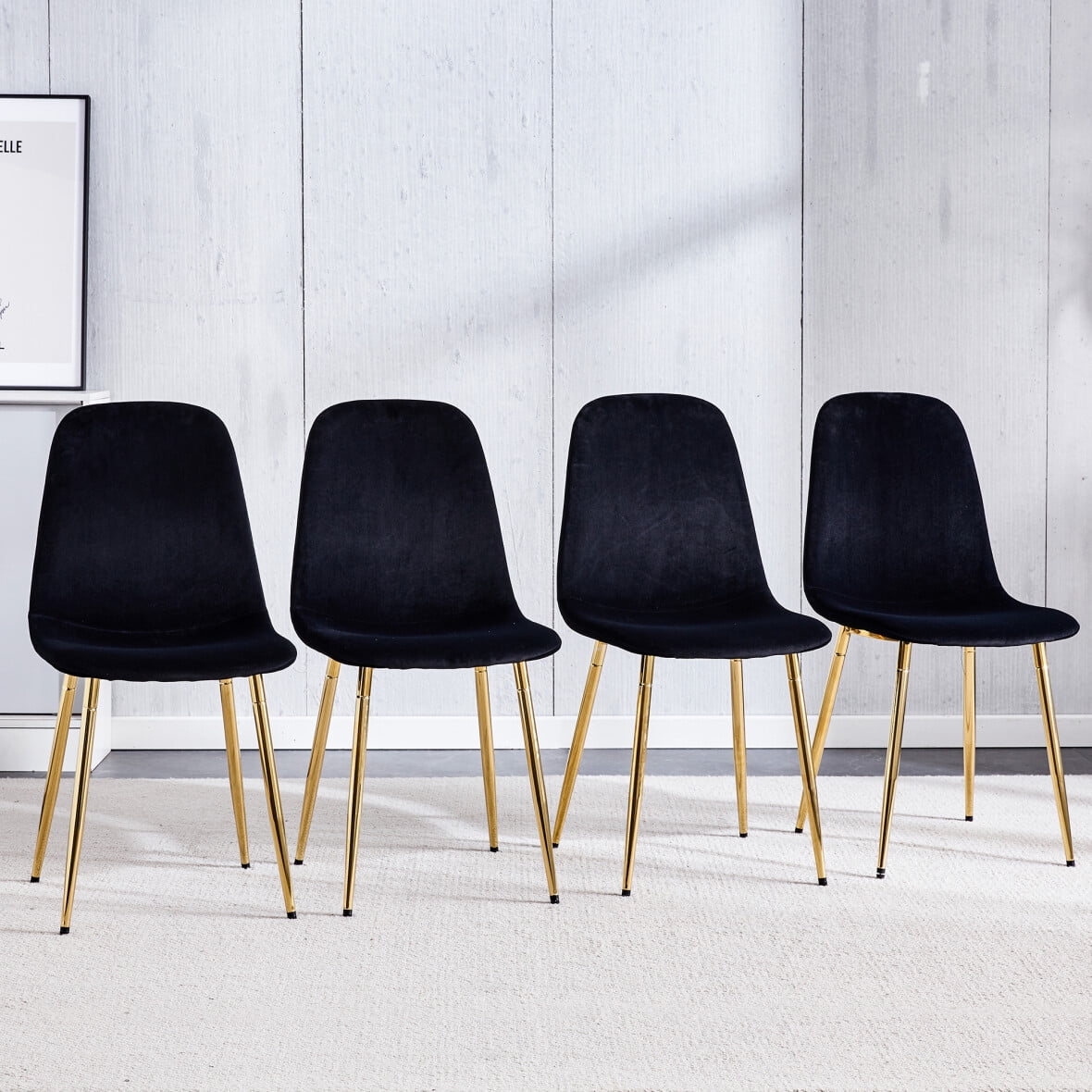 Set of 4 Black Velvet Dining Chairs with Golden Legs for Kitchen ...