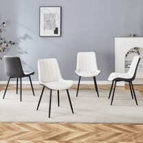 Dining Chairs Set of 4, PU Leather Dining Room Chairs with Extended Cushions and Metal Legs, Waterproof Kitchen Side Chairs for Home Guest Restaurant, White
