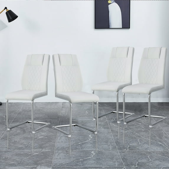 Dining Chairs Set of 4, PU Leather Upholstered Side Chairs with High Back and Metal Legs, Armless Kitchen Chairs Modern Accent Dining Chairs for Living Room, Dining Room, Kitchen, White