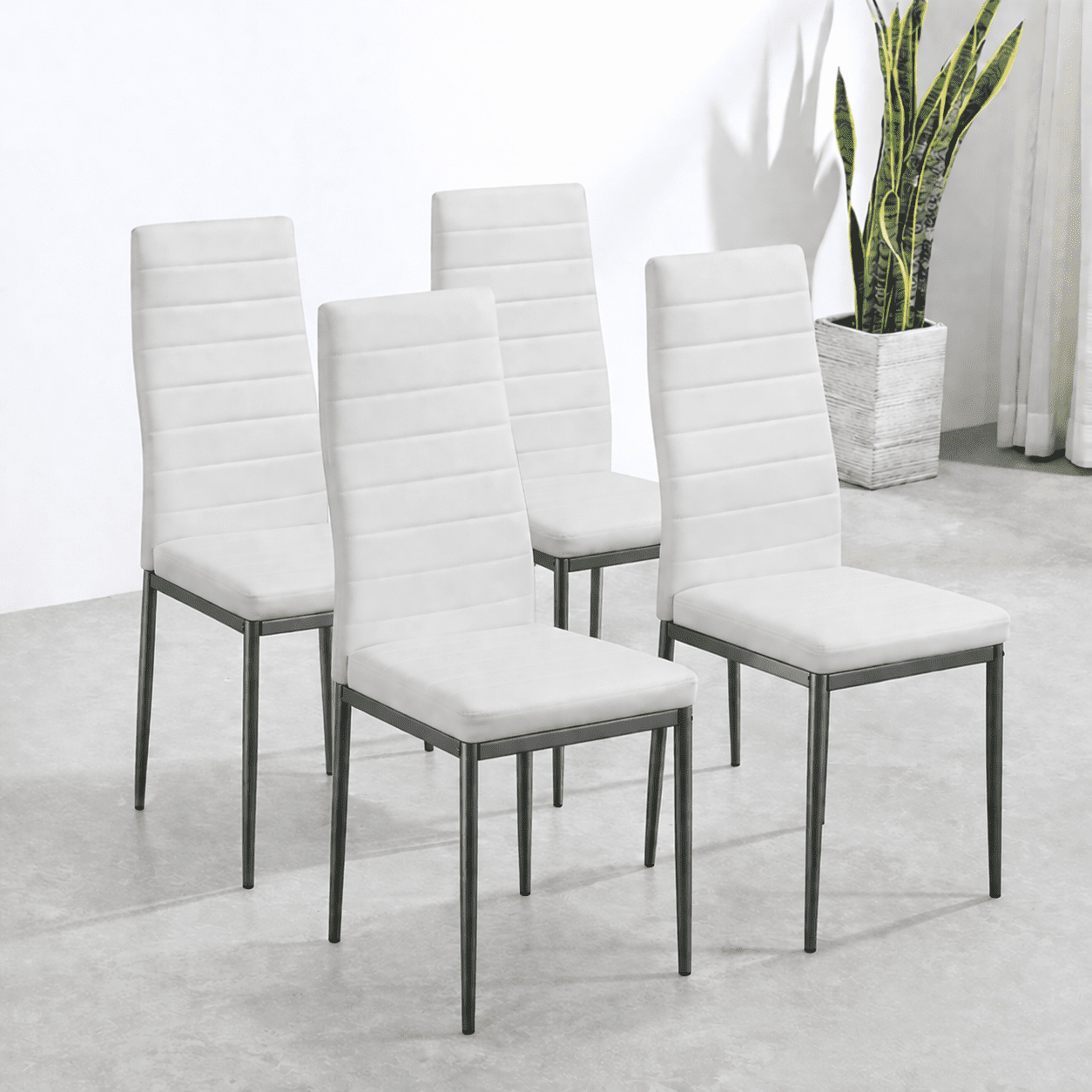 Dining Chairs Set of 4, Paproos PU Leather Kitchen Chairs with Metal Legs, Modern Dining Room Side Chairs Set with High Back for Kitchen Living Room, White(Table Not Included)