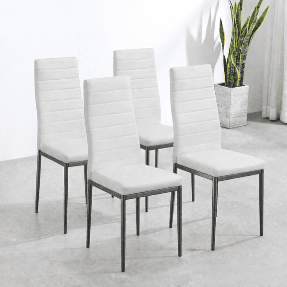 Dining Chairs Set of 4, Paproos PU Leather Kitchen Chairs with Metal Legs, Modern Dining Room Side Chairs Set with High Back for Kitchen Living Room, White(Table Not Included)