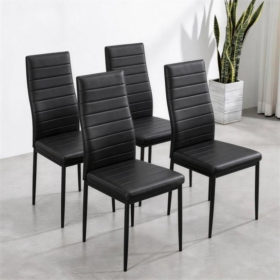 Dining Chairs Set of 4, Paproos PU Leather Kitchen Chairs with Metal Legs, Modern Dining Room Side Chairs Set with High Back for Kitchen Living Room, Black(Table Not Included)
