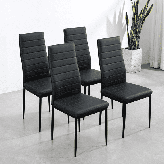 Dining Chairs Set of 4, Paproos PU Leather Kitchen Chairs with Metal Legs, Modern Dining Room Side Chairs Set with High Back for Kitchen Living Room, Black(Table Not Included)