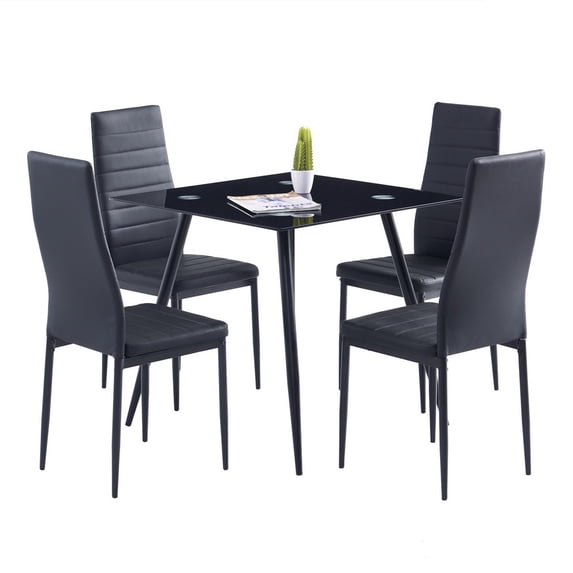 Dining Chairs Set of 4, Paproos PU Leather Kitchen Chairs with Metal Legs, Modern Dining Room Side Chairs Set with High Back for Kitchen Living Room, Black(Table Not Included)