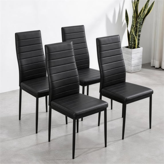Dining Chairs Set of 4, Paproos PU Leather Kitchen Chairs with Metal Legs, Modern Dining Room Side Chairs Set with High Back for Kitchen Living Room, Black(Table Not Included)