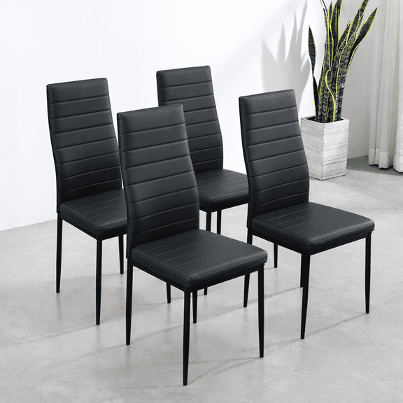 Dining Chairs Set of 4, Paproos PU Leather Kitchen Chairs with Metal Legs, Modern Dining Room Side Chairs Set with High Back for Kitchen Living Room, Black(Table Not Included)