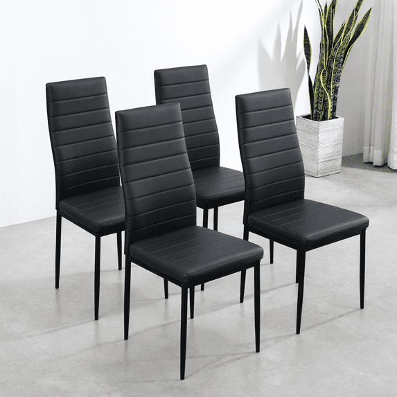 Dining Chairs Set of 4, Paproos PU Leather Kitchen Chairs with Metal Legs, Modern Dining Room Side Chairs Set with High Back for Kitchen Living Room, Black(Table Not Included)