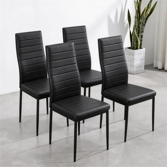 Dining Chairs Set of 4, PAPROOS PU Leather Kitchen Chairs with Metal Legs, Modern Dining Room Side Chairs Set with High Back for Kitchen Living Room, Black(Table Not Included)