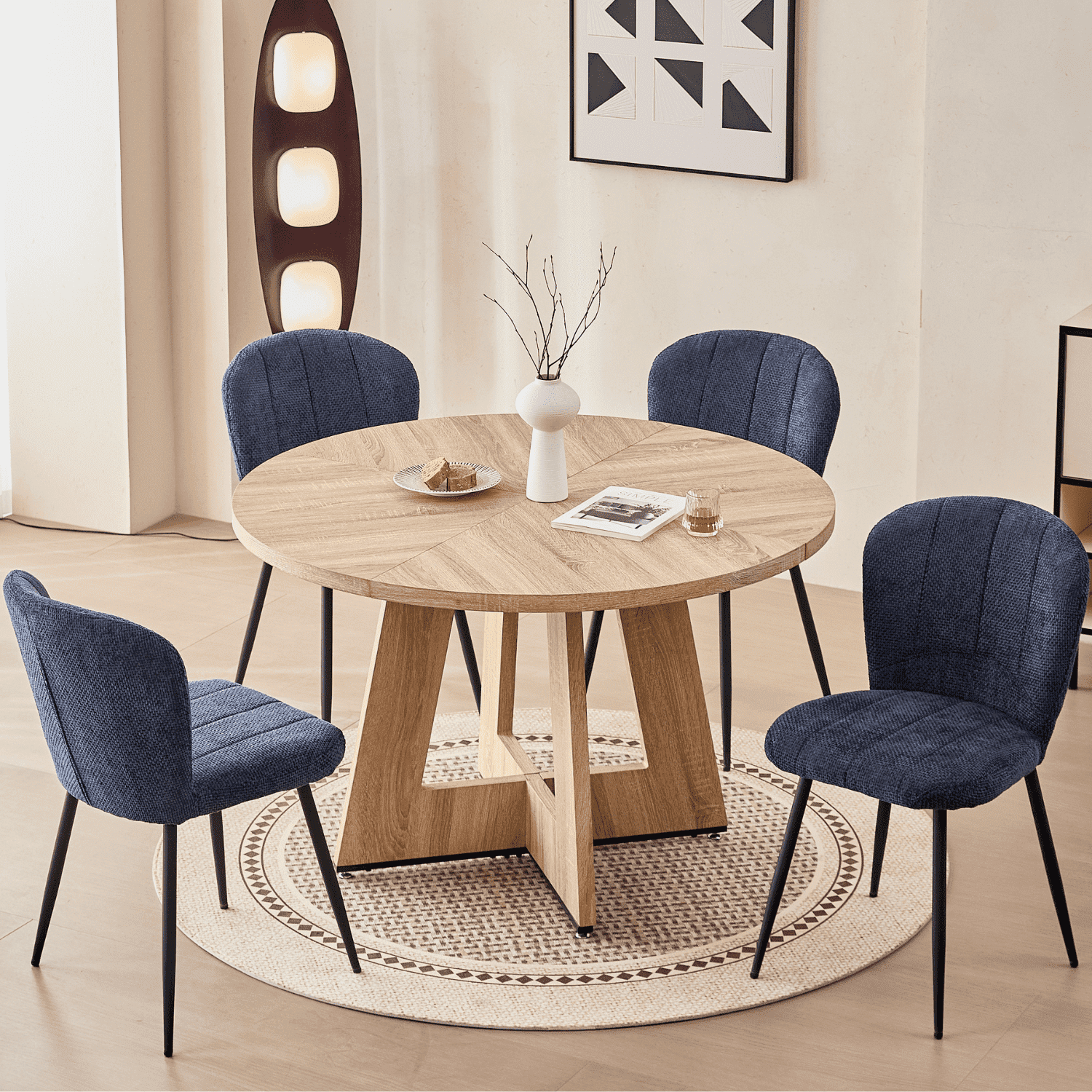 Dining Chairs Set of 4, Upholstered Chenille Fabric Kitchen Chairs With Metal Legs, Wingback Elegant Tufted Accent Vanity Chair For Dinner, Bedroom, Living Room, Apartment, Blue
