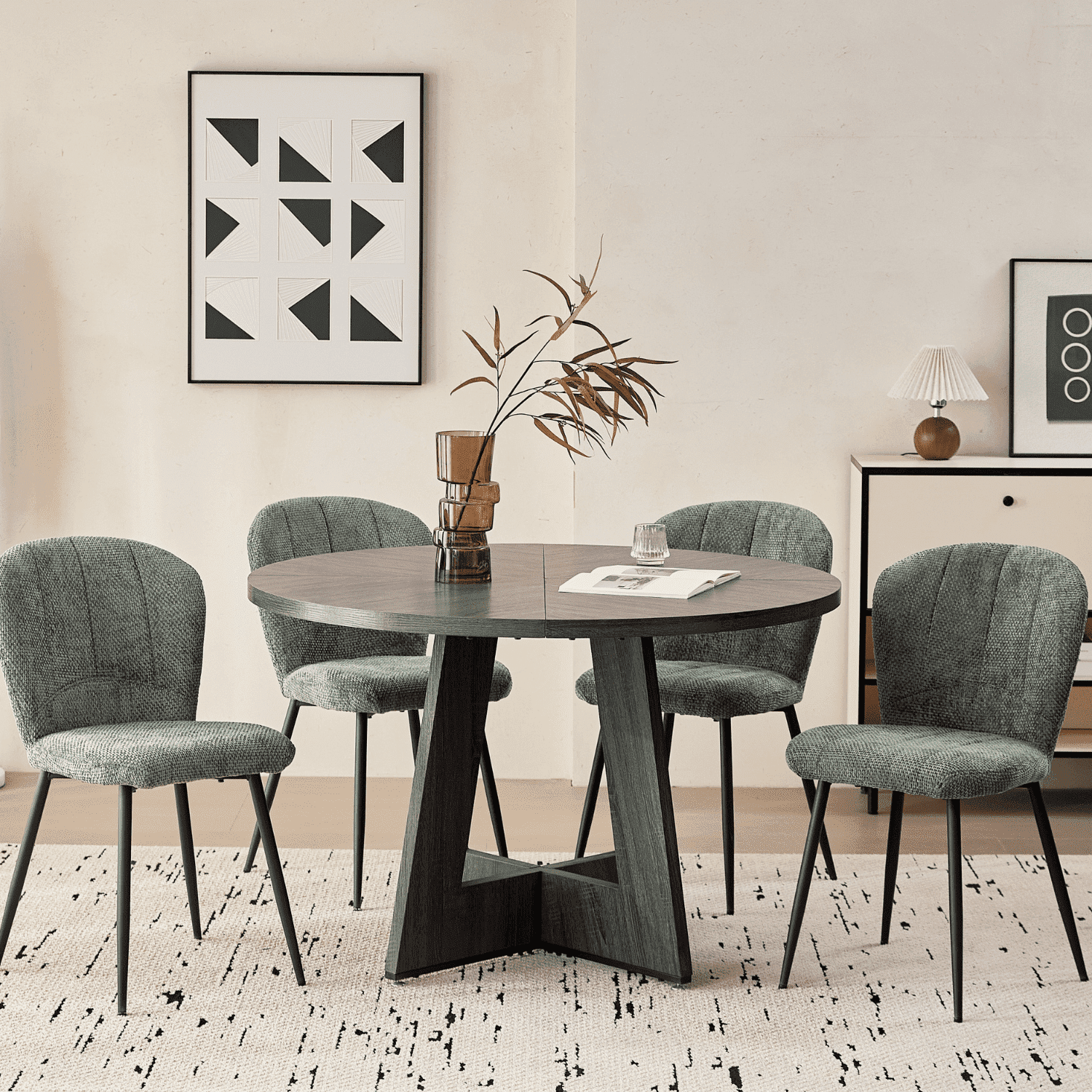 Dining Chairs Set of 4, Upholstered Chenille Fabric Kitchen Chairs With Metal Legs, Wingback Elegant Tufted Accent Vanity Chair For Dinner, Bedroom, Living Room, Apartment, Green