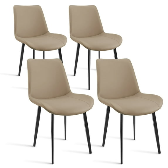 Dining Chairs Set of 4 Upholstered Dining Accent Chairs with Sturdy Metal Legs,Modern Armless Kitchen & Dining Room Chairs in Faux Leather Cushion Seat for Living Room,Kitchen,Tan