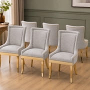 Dining Chairs Set of 6, Kitchen & Dining Room Chairs, Chenille Fabric Upholstered Dinning Chairs, Sillas De Comedor, Nailhead Trim, Metal Legs Beige, 6 Pcs