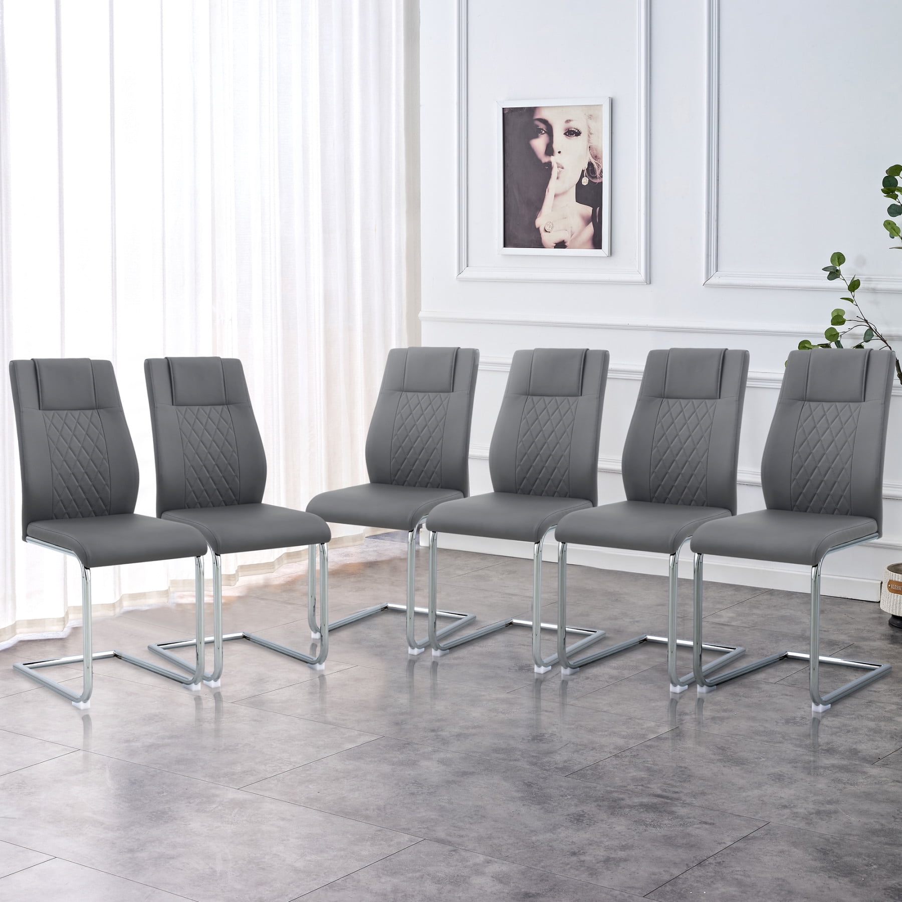 Dining Chairs Set of 6, Modern Dining Chairs with Faux Leather Padded