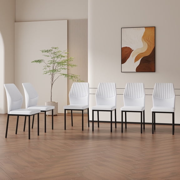 Dining Chairs Set of 6, Paproos PU Leather Upholstered Dining Chairs, Mid Century Accent Chair Side Chair with High Backrest and Metal Legs, Dining Kitchen Living Room, White
