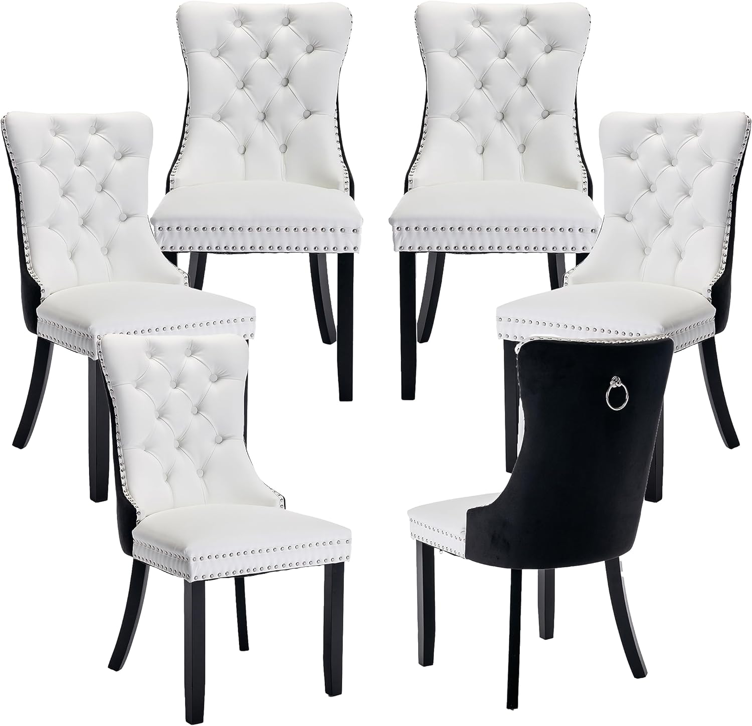 Dining Chairs Set of 6 Velvet Upholstered Tufted Back with Nailhead